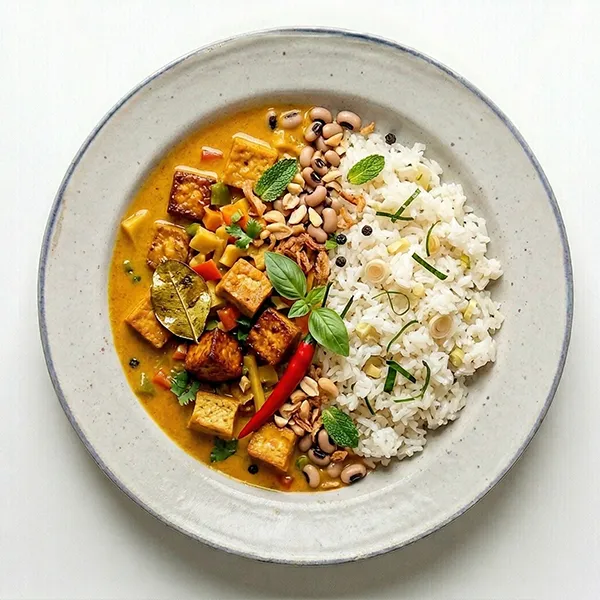 Balinese tofu curry with lemongrass sticky rice